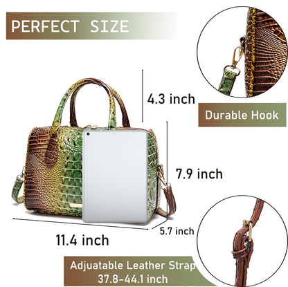 Makcr Joacbv Crocodile Handbag for Women Top Handle Leather Shoulder Purse | Glossy crocodile-embossed vegan leather with rolled handles, buckle details, a structured dome shape, and adjustable strap.