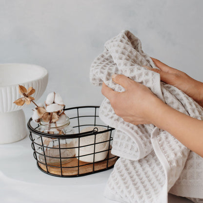 sea me at home Waffle Hand Towel – 100% Turkish Cotton, Quick-Dry, Soft and Absorbent Bathroom Towel (White)