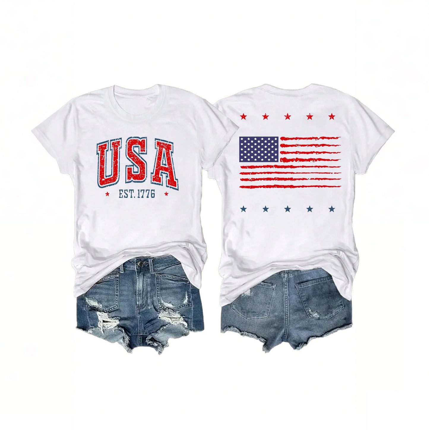 Women's 4th of July Outfits USA Shirt Memorial Day Red White and Blue Patriotic Shirts American Flag Graphic Tops