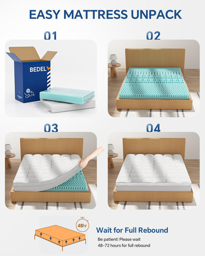 BEDELITE Dorm Room Essentials, Dual Layer 4 Inch Twin XL Memory Foam Mattress Topper for College Students Back to School, 2 Inch Pillow Top Mattress Pad and 2 Inch Cooling Gel Foam for Pressure Relief