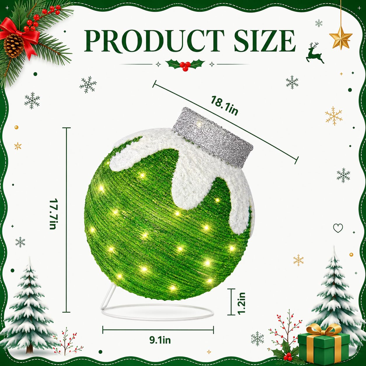 2 Pcs Outdoor Christmas Ornaments, Lighted Pop-Up Holiday Ball Decoration with 160 LED Lights, 8 Light Functions, Lighted Collapsible Christmas Outdoor Decorations for Yard, Patio, Home
