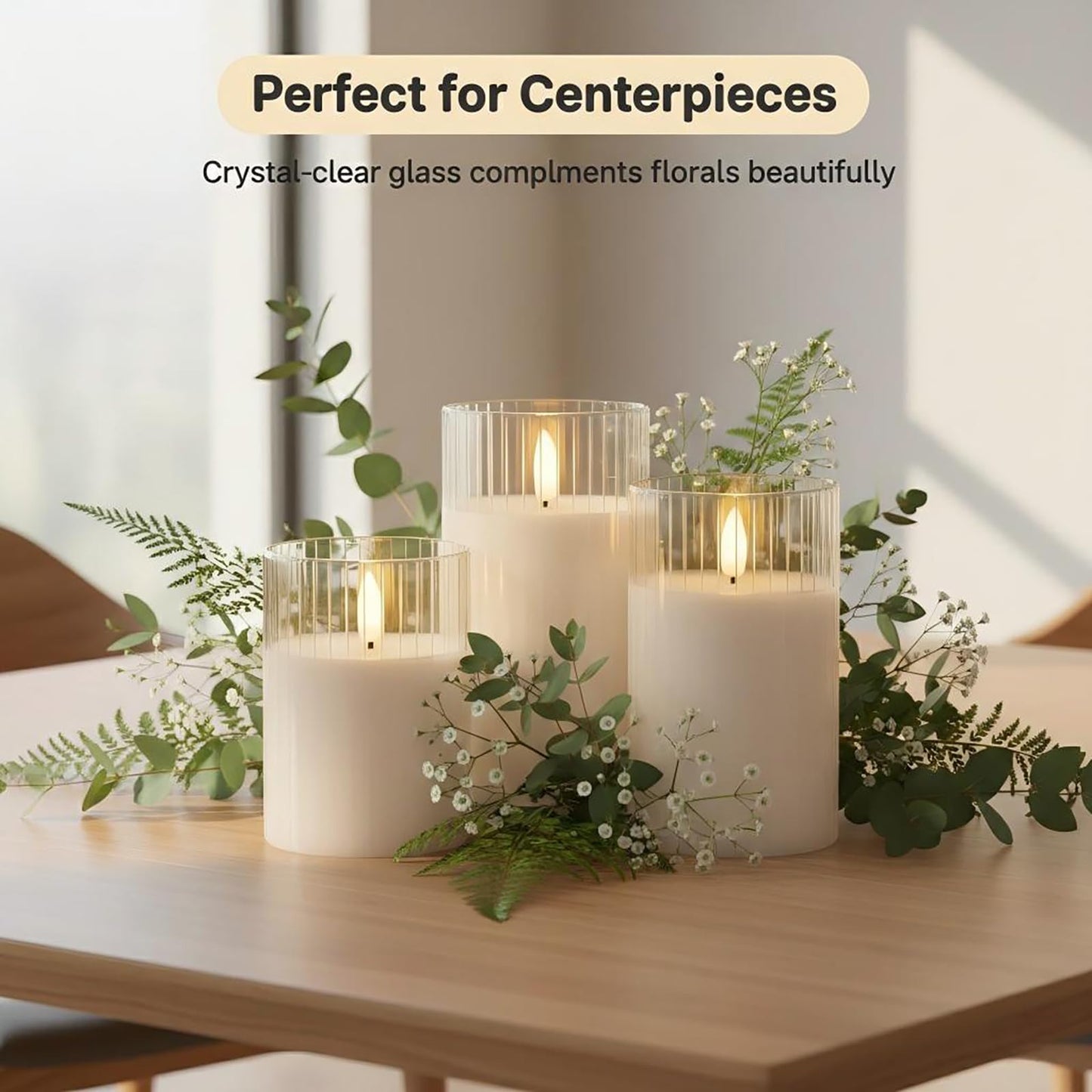 ANGELLOONG Gold Candles for Bathroom Decor, Glass Flameless Candles with Remote, Battery Operated LED Pillar Fake Candles with Timer for Christmas Home Fireplace Mantle Fall Decor