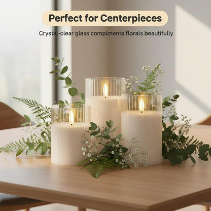 ANGELLOONG Gold Candles for Bathroom Decor, Glass Flameless Candles with Remote, Battery Operated LED Pillar Fake Candles with Timer for Christmas Home Fireplace Mantle Fall Decor
