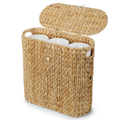 YANGQIHOME Toilet Paper Storage, Water Hyacinth Toilet Paper Storage with Lid, Papers Container for up to 9 Mega Rolls, Bathroom Basket Organizer