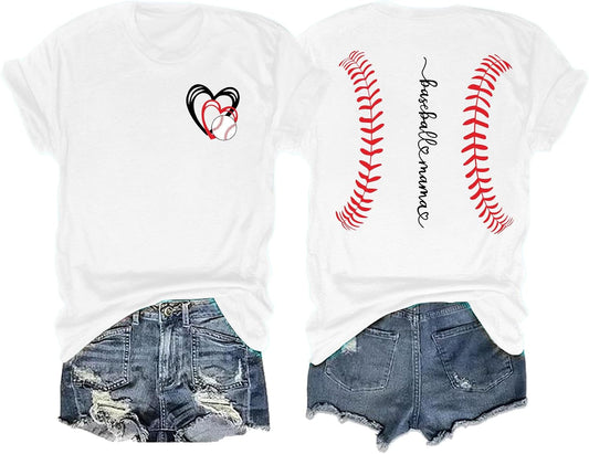 Baseball Mom Shirt for Women: Funny Baseball Tee Shirt Baseball Mama Short Sleeve Casual Tee Tops