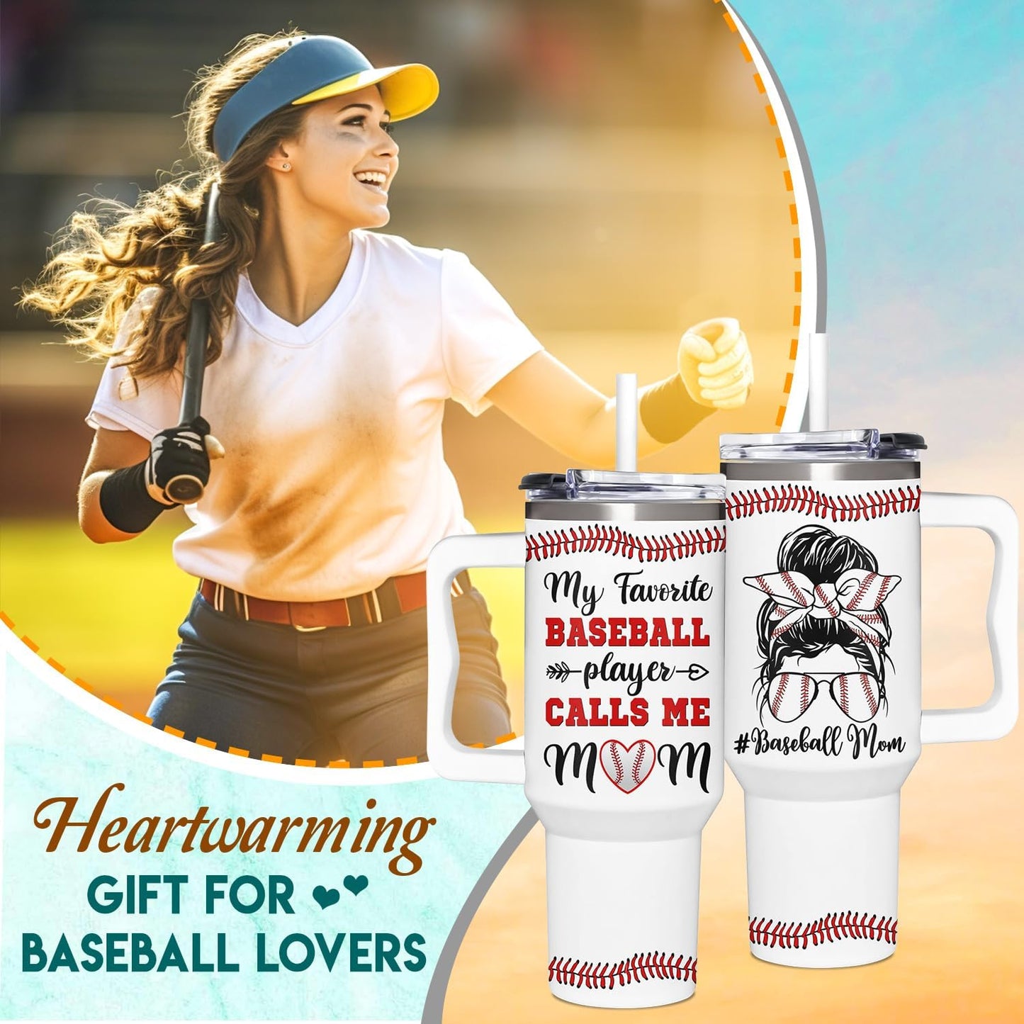 Baseball Mom Gifts - Perfect for Moms from Kids, Friends - Birthday & Christmas - 40oz Tumbler with Handle