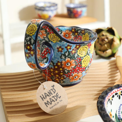 ALMA Handpainted Microwavable Soup Bowl with Loop Handle 18.6oz, Cereal Bowl With Handle Great for Berry, Fruits, Chili, Stew, Ice cream,Floral Soup Mug for Women