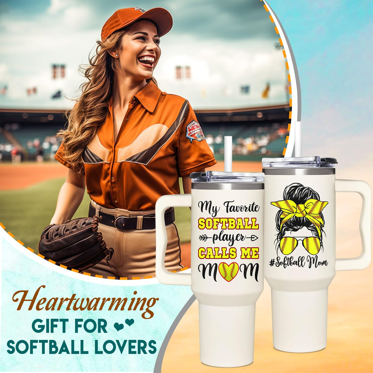 Baseball Mom Gifts - Perfect for Moms from Kids, Friends - Birthday & Christmas - 40oz Tumbler with Handle