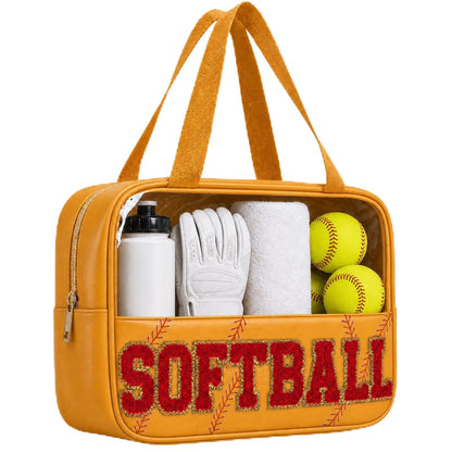 Baseball Mom Essentials Baseball Team Gifts Makeup Cosmetic Bag Clear Chenille Letter Zipper Pouch Stuff Sport Portable Travel Case