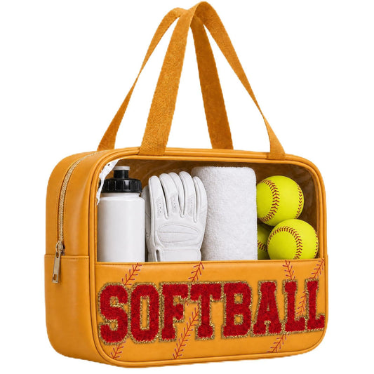 Baseball Mom Essentials Baseball Team Gifts Makeup Cosmetic Bag Clear Chenille Letter Zipper Pouch Stuff Sport Portable Travel Case