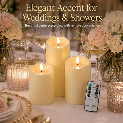 ANGELLOONG Gold Candles for Bathroom Decor, Glass Flameless Candles with Remote, Battery Operated LED Pillar Fake Candles with Timer for Christmas Home Fireplace Mantle Fall Decor