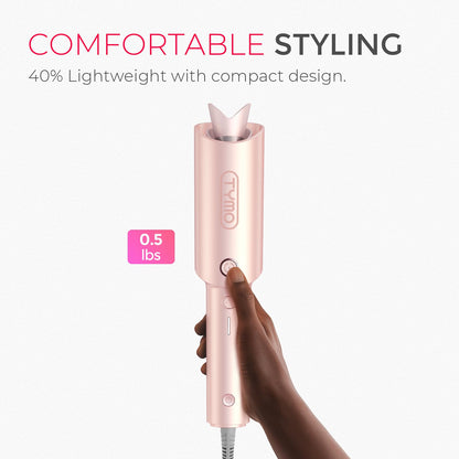 TYMO Automatic Rotating Curling Iron - TYMO CURLPRO Beach Waves Curling Wand, Portable Hair Curler, 500 Million Ionic, Dual Voltage & Lightweight for Travel, Ceramic Coating, 1 Inch, Pink