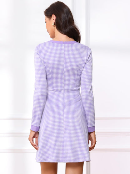 Allegra K Women's Houndstooth Plaid A-Line Elegant Business Work Dress