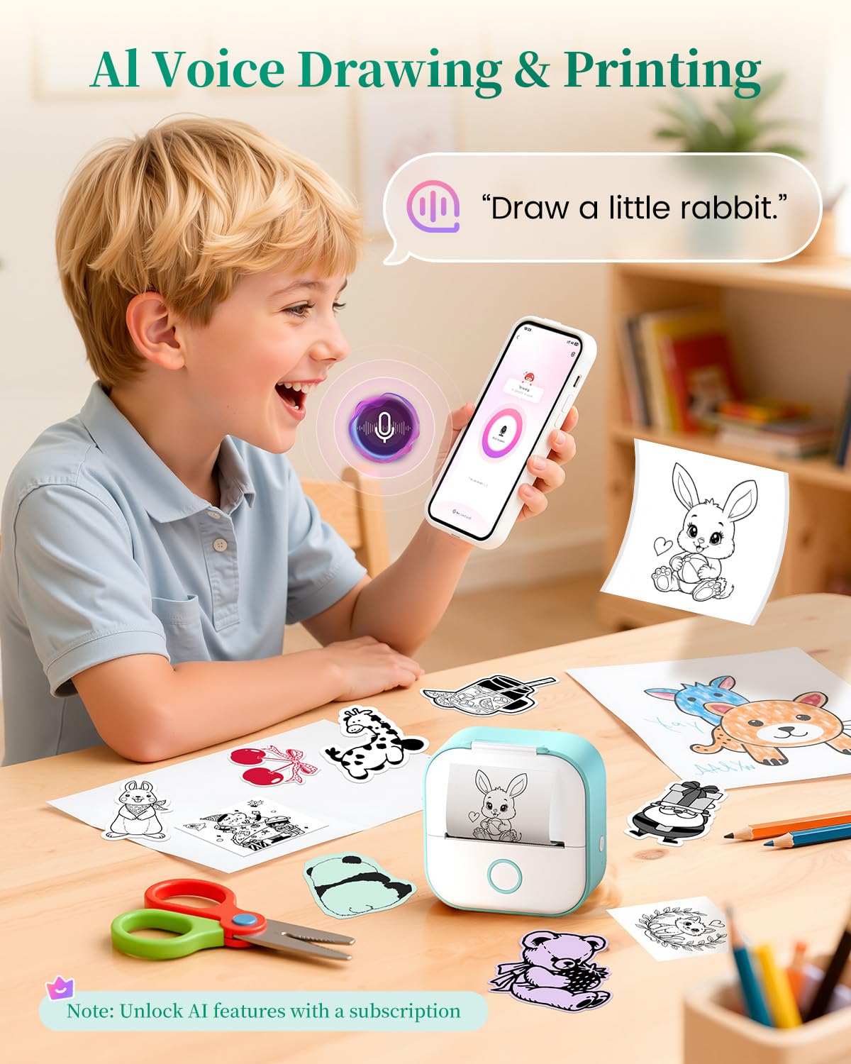 Memoking Mini Printer - Sticker Printer T02 Inkless Sticker Maker Machine