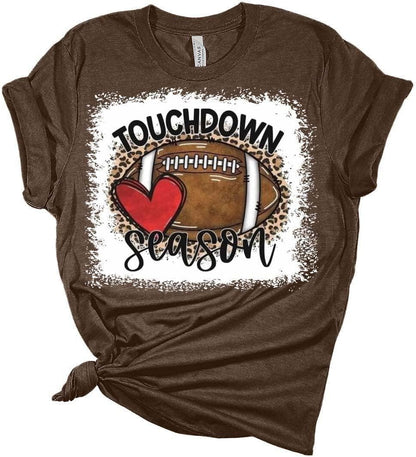 Football Shirts for Women Touchdown Season Tshirt Cute Leopard Bleach Print Fall Graphic Tees