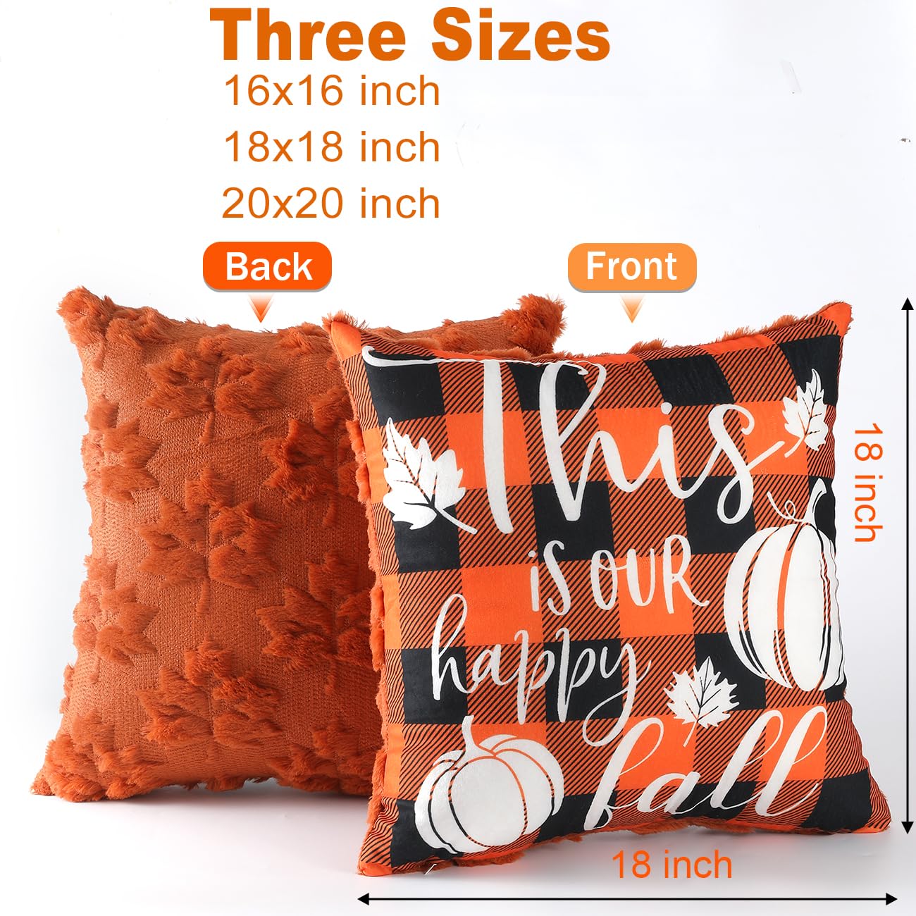 TOYPOPOR Halloween Decorations, 2 Packs Double Sided Ghost Pillow Covers, Soft Fur Throw Pillow Cases Indoor outdoor Pumpkin Couch Cushion Case for Fall Autumn Bedroom Living Room Home Decor 18''x18''