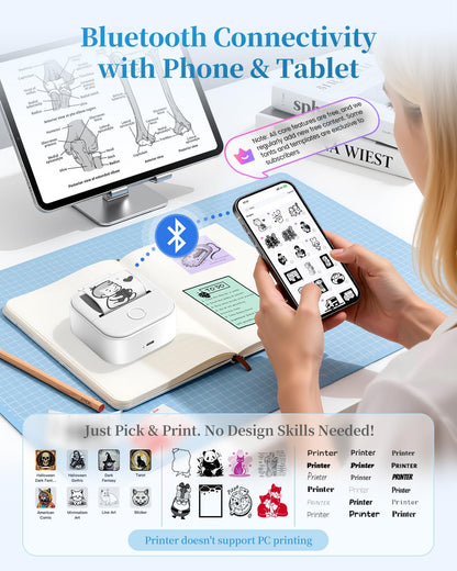 Memoking Mini Printer - Sticker Printer T02 Inkless Sticker Maker Machine