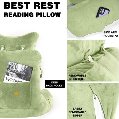 Reading Pillow-Extra Large 31" Bed Rest Pillow with Detachable Neck Roll & Arms for Sitting in Bed or Couch-Backrest Reading Pillow Adult Back Pillows for Reading,Watching TV,Gaming,Relaxing-Black
