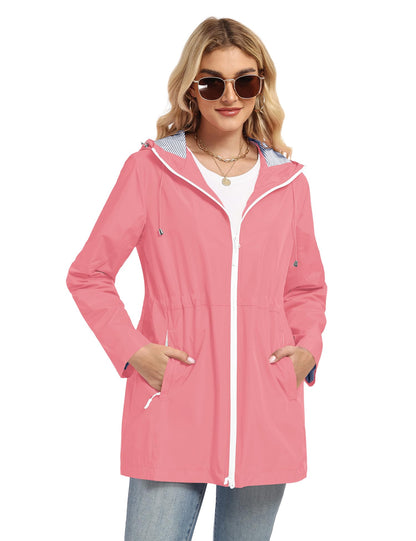 TCOT Rain Jacket Women Lined Raincoats Waterproof Hooded Long Trench Coat