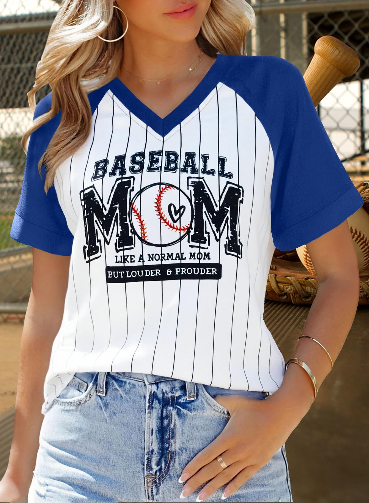 Baseball Mom Shirts for Women V Neck Baseball Stripe Outfits