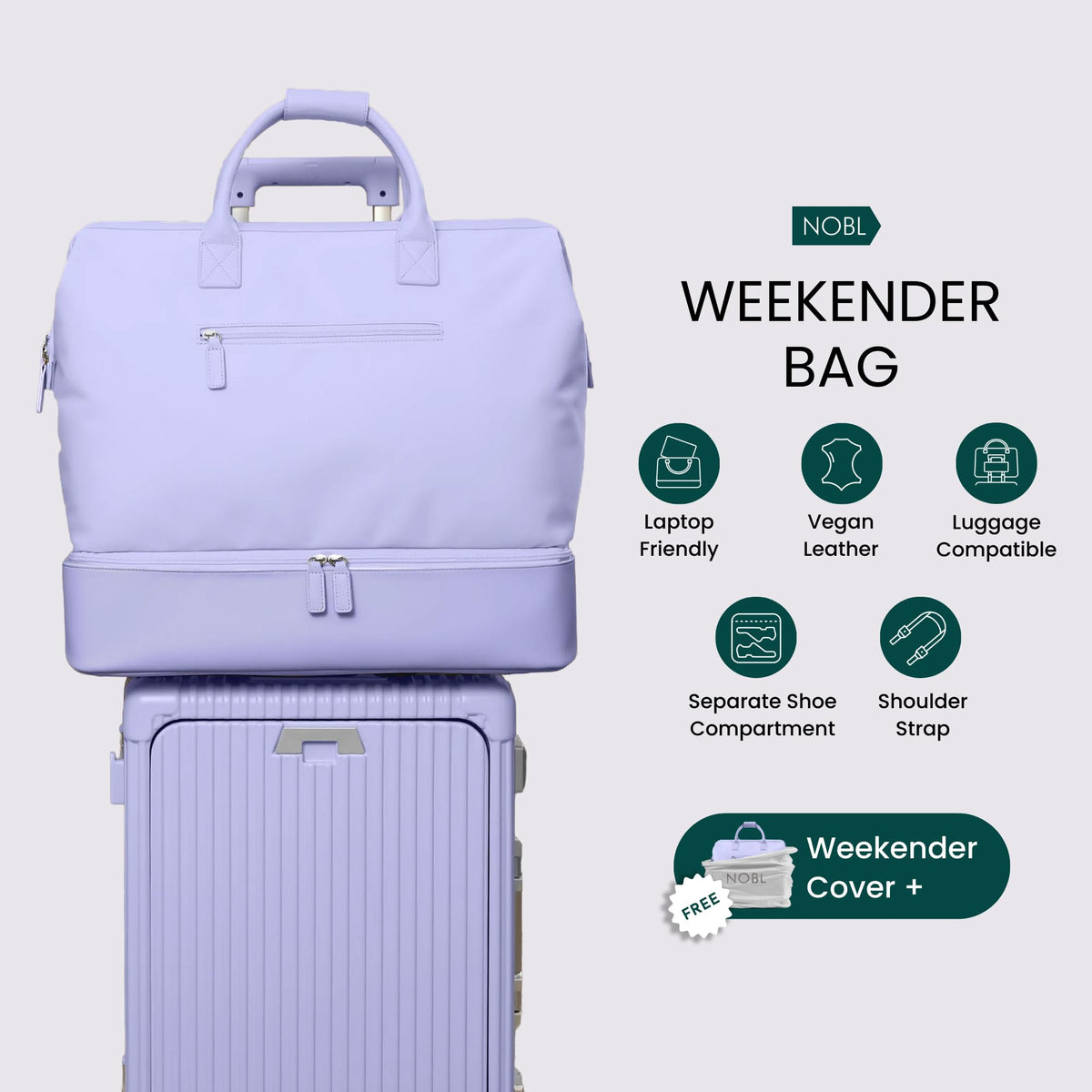 Nobl Travel Weekender Bag for Women & Men, Large Carry-On Duffel, Hot Pink
