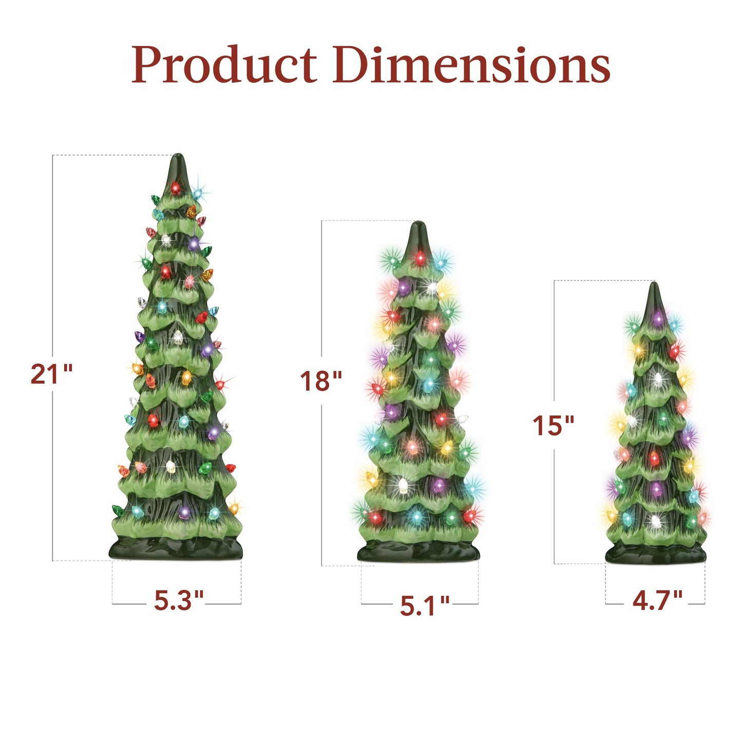 Best Choice Products Set of 3 Ceramic Christmas Trees, Pre-Lit Hand-Painted Tabletop Holiday Decoration w/Multicolor Bulbs, LED Lights – Green