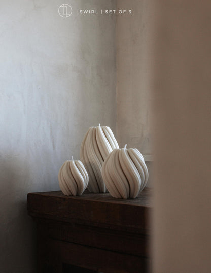 LAWA Swirl Candle - Beautiful Handmade Pillar Soy Wax Twirl Elegant Bubble Aesthetic Candle Housewarming Gift Home Room Shelf Decor Idea Spiral White Large