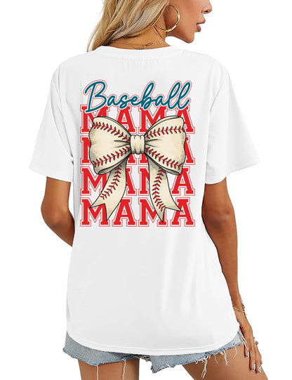 Baseball Mom Shirt for Women: Funny Baseball Tee Shirt Baseball Mama Short Sleeve Casual Tee Tops