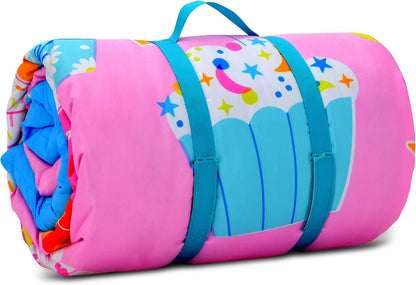 iscream Soft Cozy Fleece-Lined Fun Print Girls Sleeping Bag with Pillow | Snuggly, Integrated Handles, All Rolls Together for Ease, Machine Wash, 55" x 25", Fits Ages 4 to 10, Slumber Party Perfect