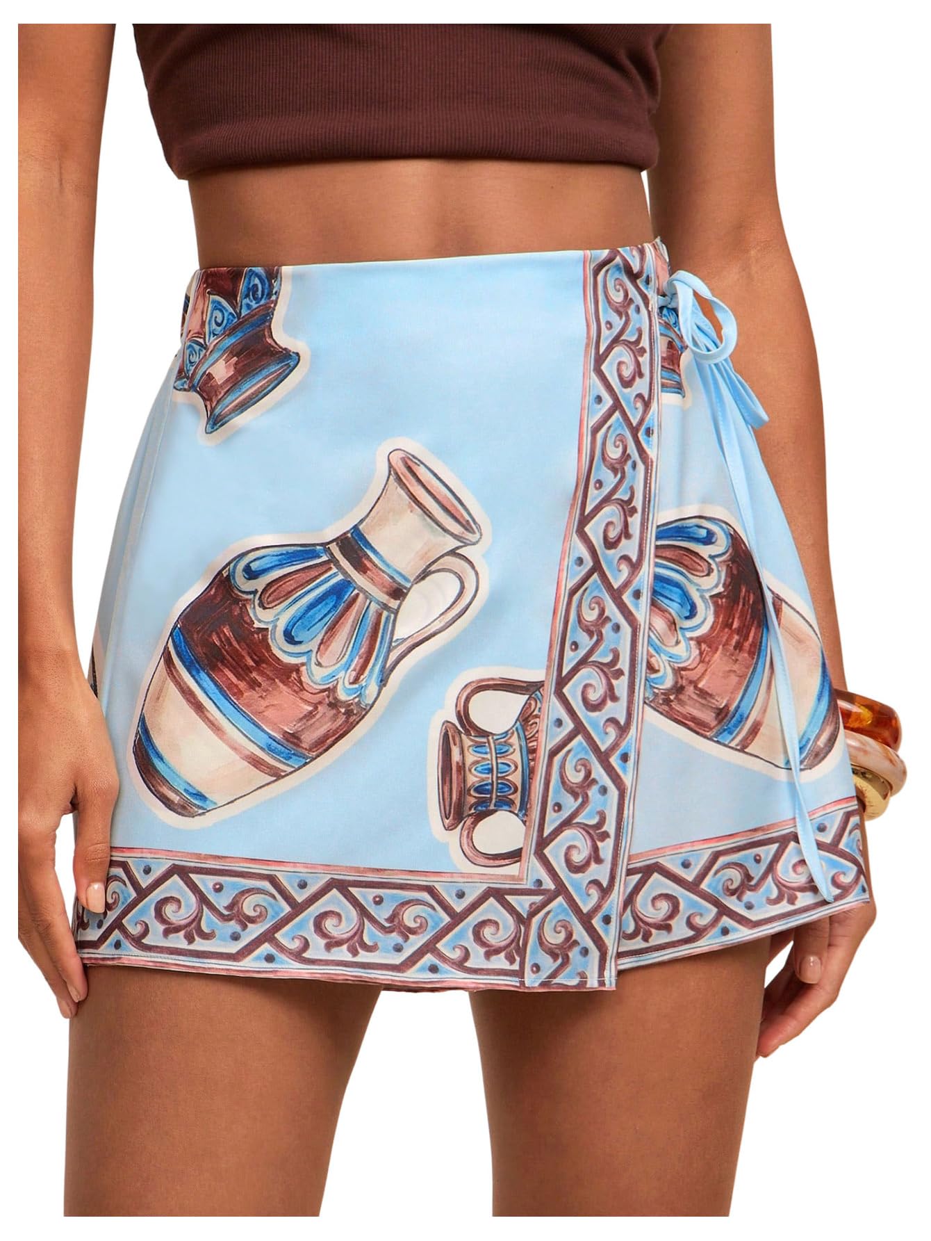 Sweatyrocks Women's Boho Mini Skirts Floral Shorts Tie Side Wrap Elastic Waist Summer Skorts Beach Vacation Outfits