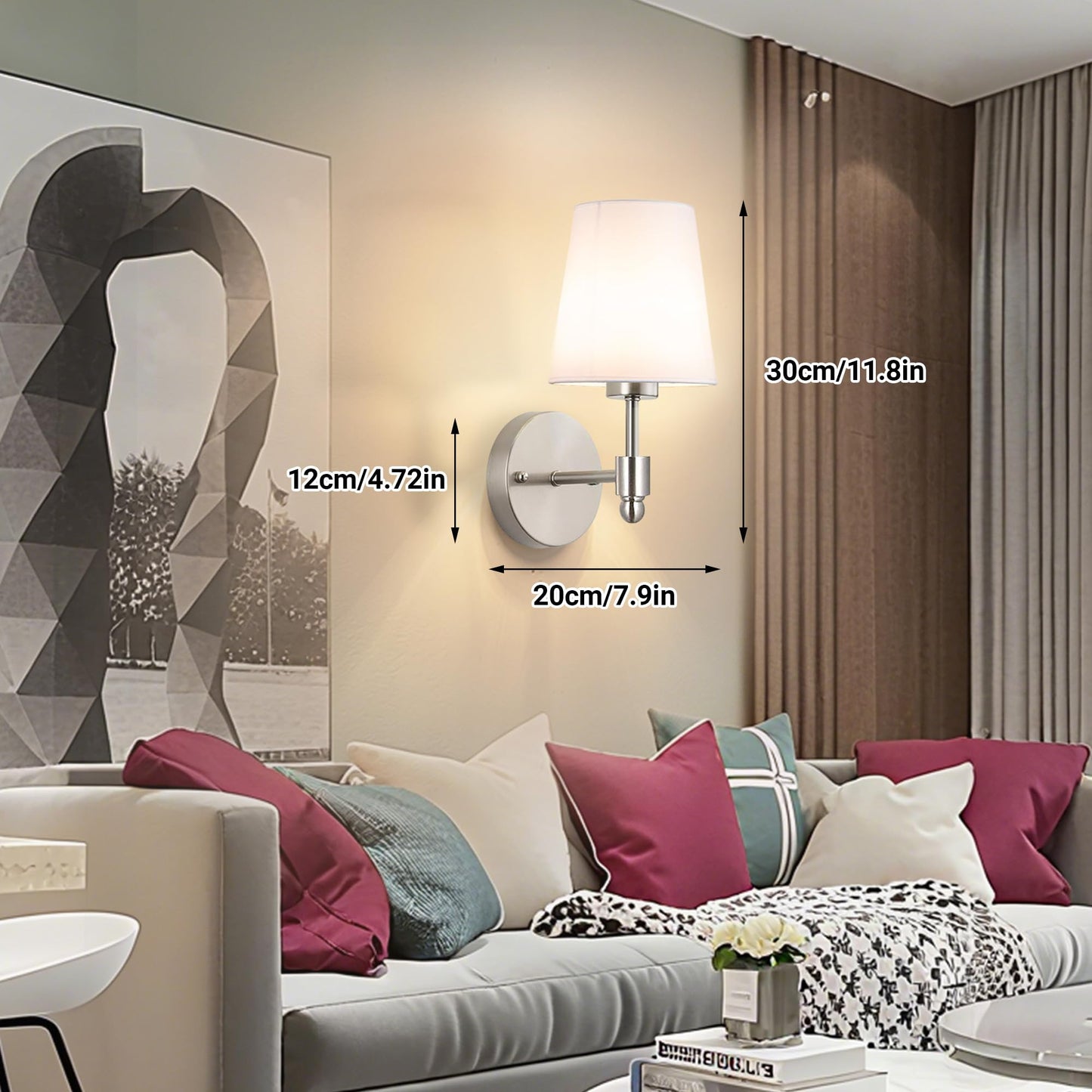 YHCDLAMP Battery Operated Wall Sconce Light with Remote Control, Dimmable Wall Sconce Set of 2 with White Fabric Shade, Wireless Battery Operated Wall Lamp for Bedroom Living Room, Bulb Included