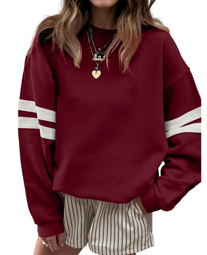 Selink Womens Varsity Striped Oversized Sweatshirt Crewneck Long Sleeve Casual Fashion Pullover Top Fall Outfits