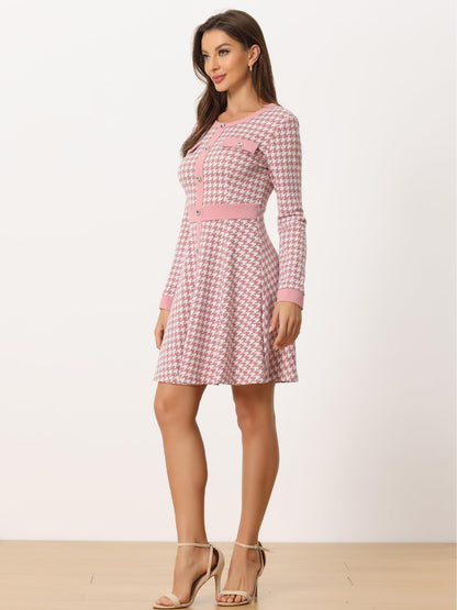 Allegra K Women's Houndstooth Plaid A-Line Elegant Business Work Dress
