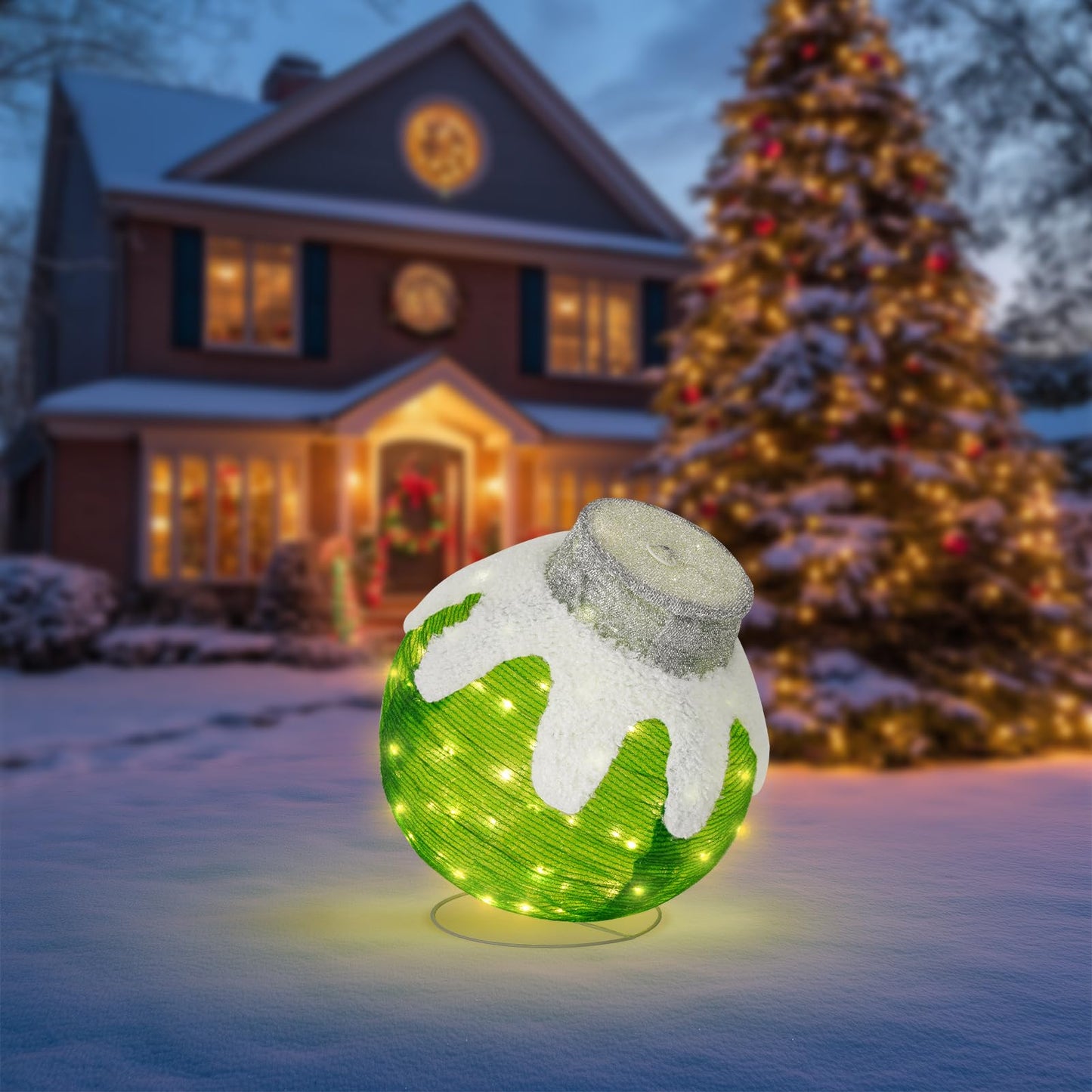 2 Pcs Outdoor Christmas Ornaments, Lighted Pop-Up Holiday Ball Decoration with 160 LED Lights, 8 Light Functions, Lighted Collapsible Christmas Outdoor Decorations for Yard, Patio, Home