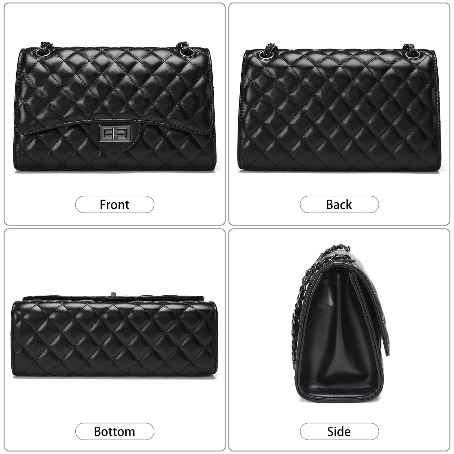 Quilted Leather Crossbody Bags for Women Trendy Ladies Shoulder Purse Satchel HandBag with Chain Strap