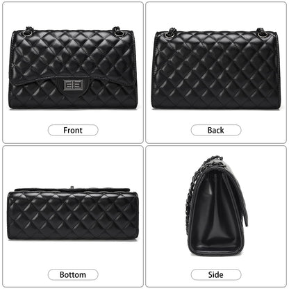 Quilted Leather Crossbody Bags for Women Trendy Ladies Shoulder Purse Satchel HandBag with Chain Strap