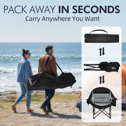 Oversized Camping Chairs for Adults - Heavy Duty Padded Outdoor Camp Chair