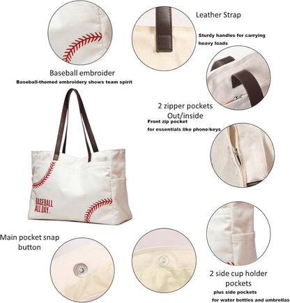 Canvas Tote Bag Baseball Mom Bag Sports Mom Must Haves Baseball Gifts