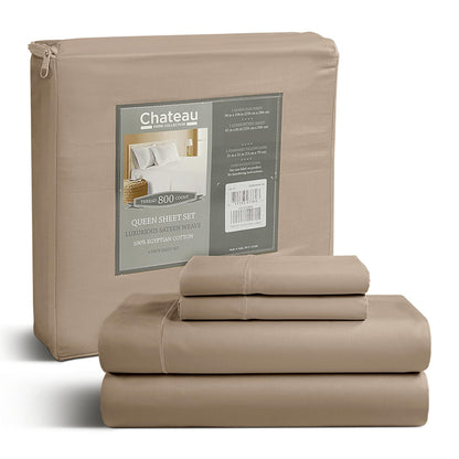 100% Egyptian Cotton Sheets King Size Sheets Set with Fully Elasticated 15" Deep Fitted Sheet & Pillowcase Sets, 800TC Sateen Weave Hotel Collection King Sheet Set, Soft Luxury White Bedding