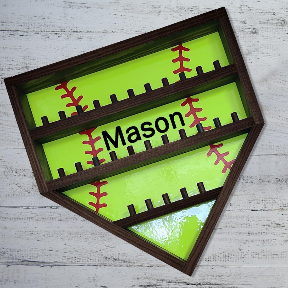 Personalized Wooden Baseball Display Holder - Custom Name Balls, Championship Ring, Wall Mount, Father's Day, Birthday (Black)