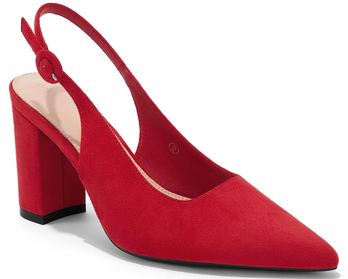 Womens Slingback Block Heels Pointed Closed Toe Work Dress Shoes