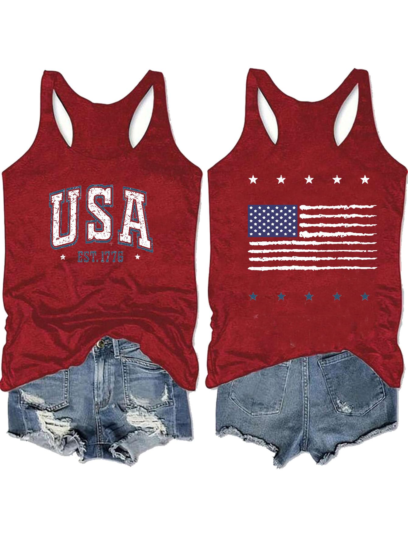 Women's 4th of July Outfits USA Shirt Memorial Day Red White and Blue Patriotic Shirts American Flag Graphic Tops