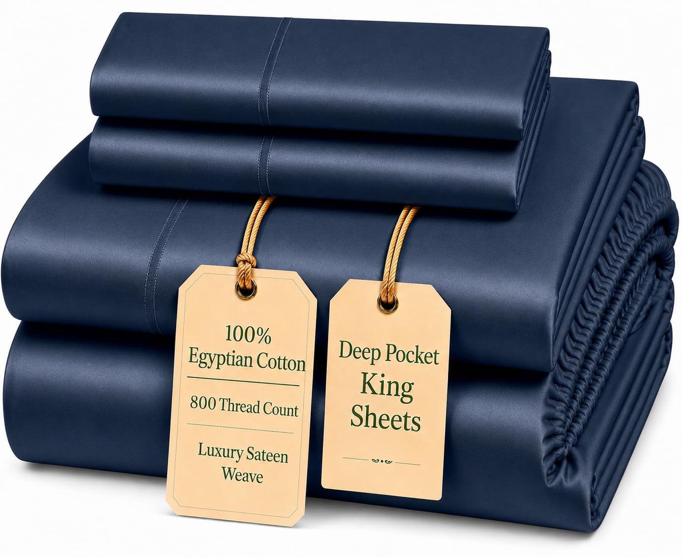 100% Egyptian Cotton Sheets King Size Sheets Set with Fully Elasticated 15" Deep Fitted Sheet & Pillowcase Sets, 800TC Sateen Weave Hotel Collection King Sheet Set, Soft Luxury White Bedding