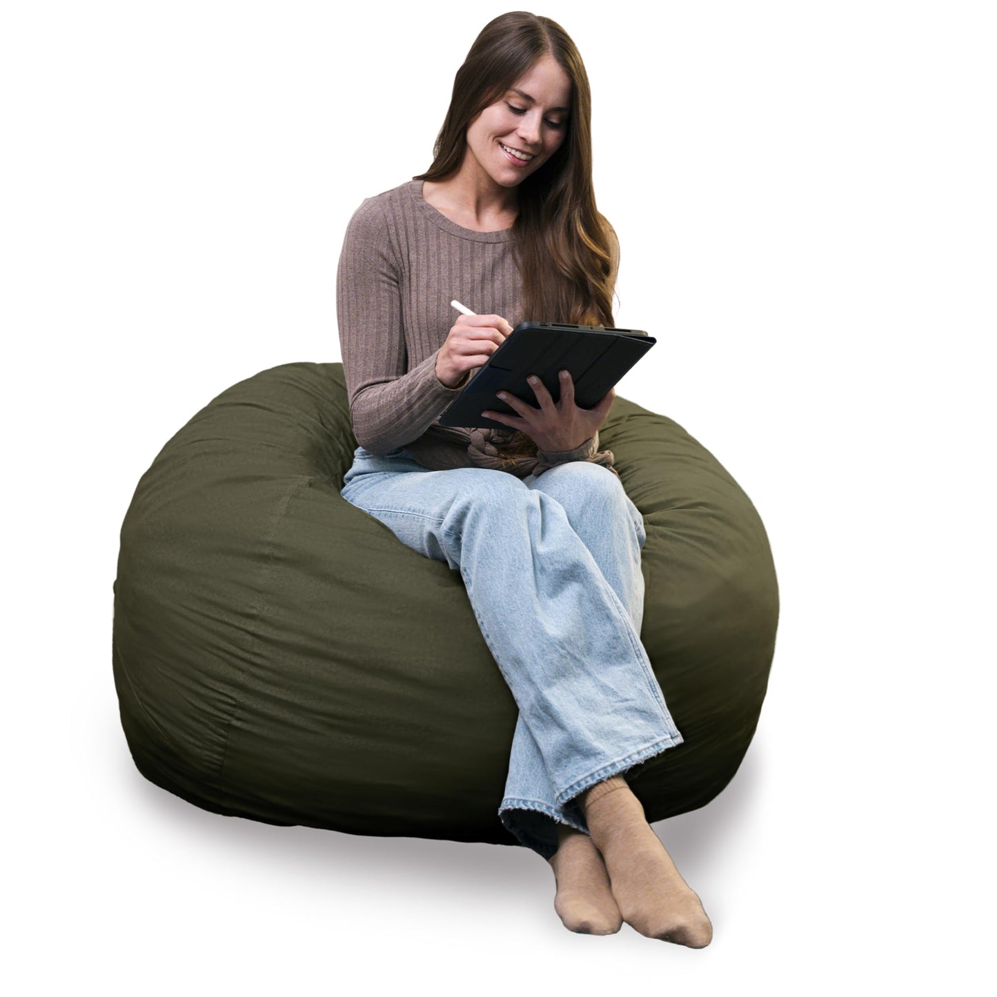Big Joe Fuf 7Ft Giant Foam Bean Bag Chair, Oversized Couch with Removable Cover for Kids, Teens, Adults, Fog Lenox, Durable Woven Polyester, 7 Foot