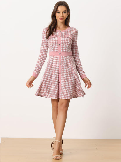 Allegra K Women's Houndstooth Plaid A-Line Elegant Business Work Dress