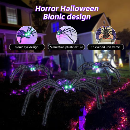 Halloween Decorations Outside Giant Spider - HOYECHI Outdoor Halloween Decor Lighted Spider 4.2FT, Light Up Spider with 90 LED Lights, Ground Stakes, for Front Yard Porch Gardens Lawns Party