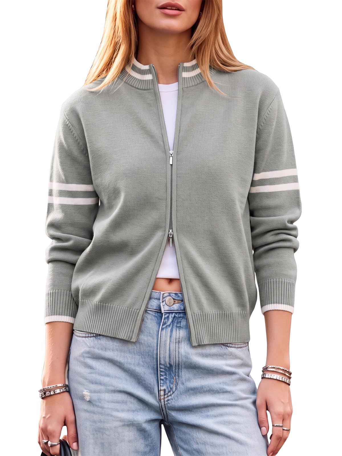 EXLURA Women Long Sleeve Zip Up