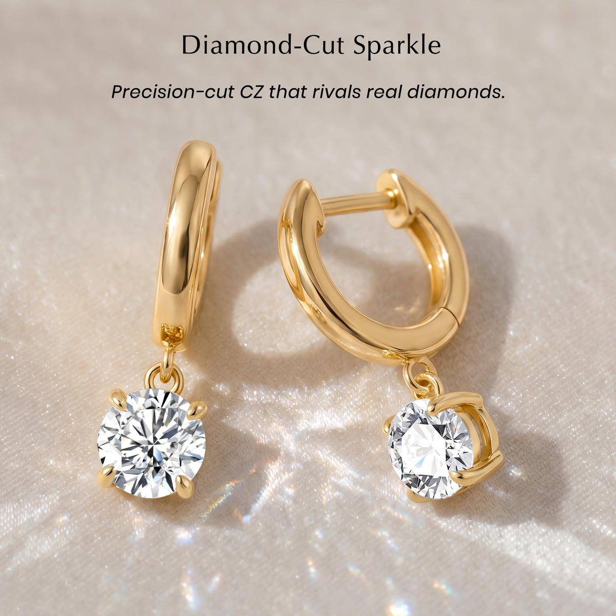 ASHINE Diamond Look Pear Huggie Earrings, 14K Gold Plated CZ Drops