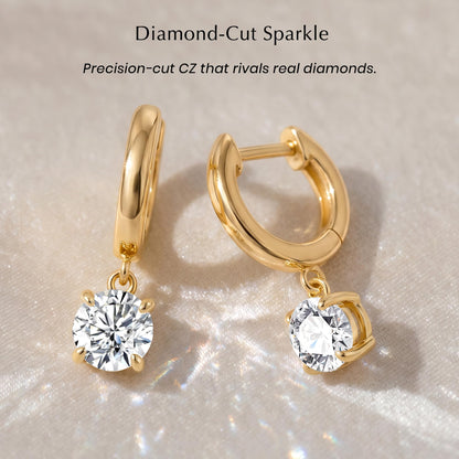ASHINE Diamond Look Pear Huggie Earrings, 14K Gold Plated CZ Drops