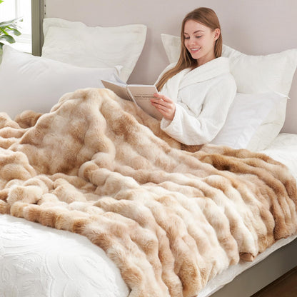Cozy Bliss Faux Fur Throw Blanket for Couch, Fuzzy Soft Plush Thick Bubble Blanket for Sofa Bedroom Living Room, 50 * 60 Inches Tie Dye Pink